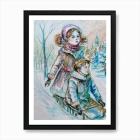 Winter Magic On A Sled Art Print