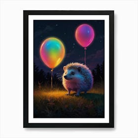 Hedgehog With Balloons Art Print