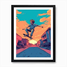 Skateboarding In Vancouver, Canada Comic Style 2 Art Print