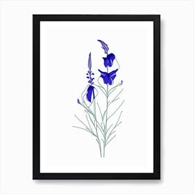 Larkspur Floral Minimal Line Drawing 4 Flower Art Print