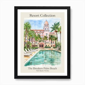Poster Of The Breakers Palm Beach   Palm Beach, Florida   Resort Collection Storybook Illustration 2 Art Print