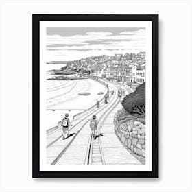 View Of Newquay, United Kingdom Line Art Black And White 2 Art Print