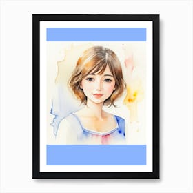 Watercolor portrait Of A pretty Girl Art Print