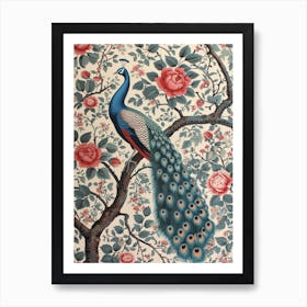 Cream & Red Peacock Wallpaper 1 Art Print