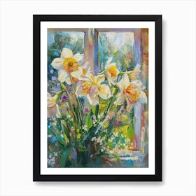 Daffodil Flowers On A Cottage Window 2 Art Print