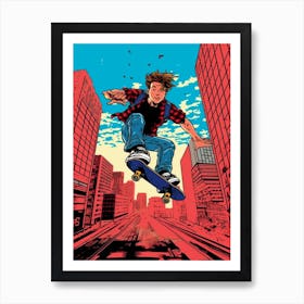 Skateboarding In New York, City United States Comic Style 3 Art Print