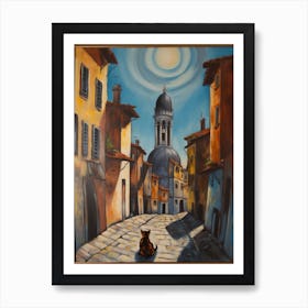 Painting Of Venice With A Cat In The Style Of Surrealism, Dali Style 3 Art Print