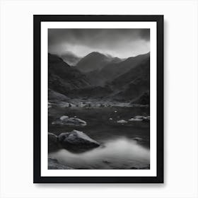 Black And White Mountain Lake Art Print