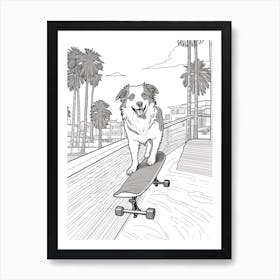 Australian Shepherd Dog Skateboarding Line Art 3 Art Print