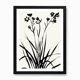 Silhouetted of a Grass Black and White Botanical Art Print