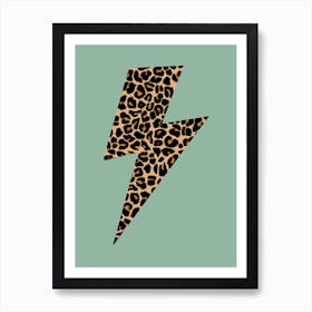 Lightning Bolt in Leopard Print on Sage Green Art Print