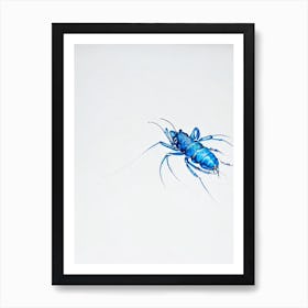 Blue Lobster Black & White Drawing Art Print