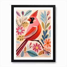 Pink Scandi Northern Cardinal 4 Art Print