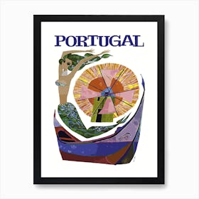 Portugal, Artistic Vintage Travel Poster, Collage Art Print