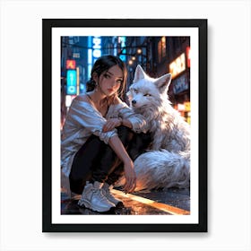 Fox And Girl Art Print