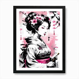 Traditional Japanese Art Style Geisha Girl 13 Art Print