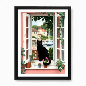 Black Cat In The Window Art Print