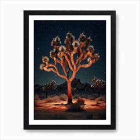  Photograph Of A Joshua Trees At Night  In A Sandy Desert 4 Art Print