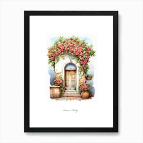 Rome, Italy   Mediterranean Doors Watercolour Painting 2 Poster Art Print