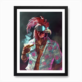 Animal Party: Crumpled Cute Critters with Cocktails and Cigars Rooster 5 Art Print