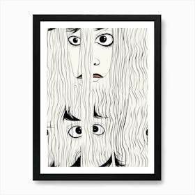 Abstract Black & White Face Line Illustration 1 Art Print