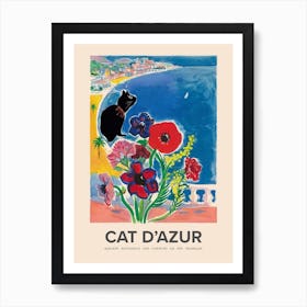 Black Cat, Cat D Azur In The Style Of Visitez Cote D Azur Vintage Travel Poster 2 Art Print