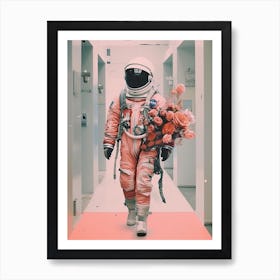 Astronaut With A Bouquet Of Flowers 1 Art Print