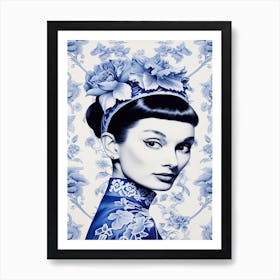 Audrey Hepburn Delft Tile Illustration 2 Art Print