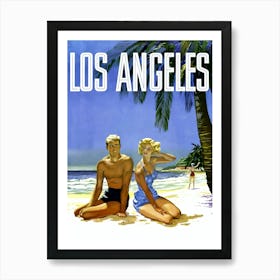 Los Angeles, Young Couple On The Beach Art Print