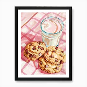 Pink Breakfast Food Milk And Chocolate Cookies 1 Art Print