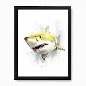 Cartoon Watercolour Lemon Shark Kids Nursery 2 Art Print