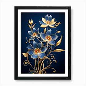 Blue Flowers On A Blue Background 1 Art Print