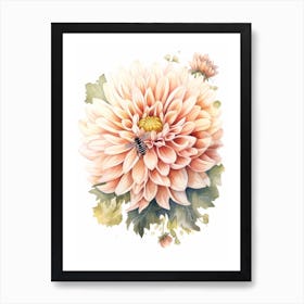 Beehive With Dahlia Watercolour Illustration 3 Art Print