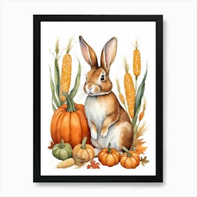 Painting Of A Cute Bunny With A Pumpkins (53) Art Print
