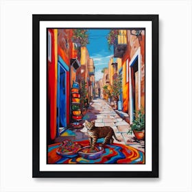 Painting Of Marrakech With A Cat In The Style Of Post Modernism 4 Art Print