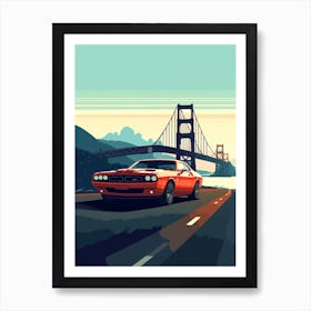 A Dodge Challenger In The Pacific Coast Highway Car Illustration 2 Art Print