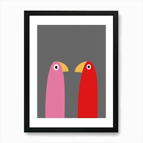 Minimalist Abstract Birds - Pink & Red Art Print
