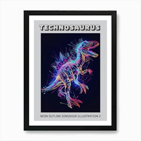 Neon Outline Dinosaur Illustration 2 Poster Art Print