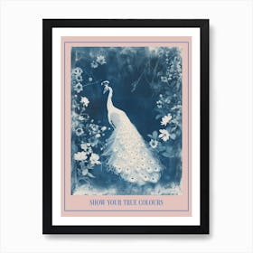 Floral White & Blue Peacock 2 Poster Art Print