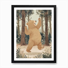 Sloth Bear Dancing In The Woods Storybook Illustration 2 Art Print