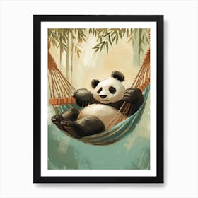 Giant Panda Napping In A Hammock Storybook Illustration 2 Art Print