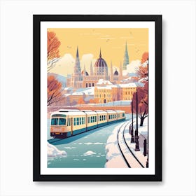 Vintage Winter Travel Illustration Budapest Hungary 2 Art Print