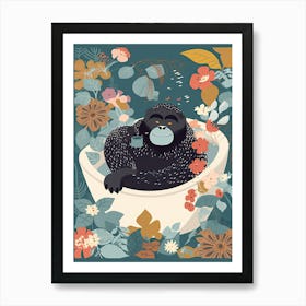 Gorilla Art In Bath Cartoon Nursery Illustration 1 Art Print