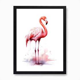 Pink Flamingo Watercolour In Autumn Colours 3 Art Print