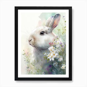 Rabbit And Flowers 1 Art Print