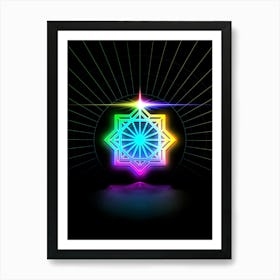Neon Geometric Glyph in Candy Blue and Pink with Rainbow Sparkle on Black n.0110 Art Print