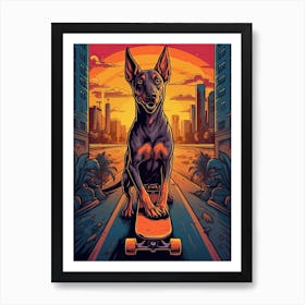 Doberman Pinscher Dog Skateboarding Illustration 1 Art Print