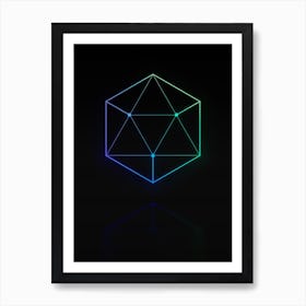 Neon Blue and Green Abstract Geometric Glyph on Black n.0209 Art Print