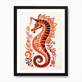 Seahorse, Woodblock Animal Drawing 3 Art Print