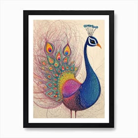 Linework Peacock Sketch Art Print